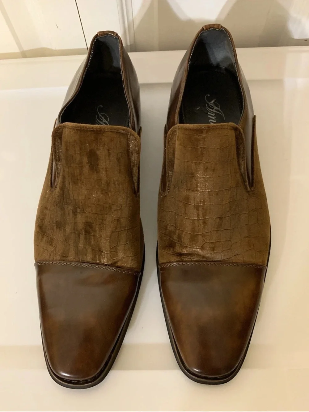 Amali Velvet Men's Sz 10 Slip‎ On Tuxedo Designer Dress Shoes Brown